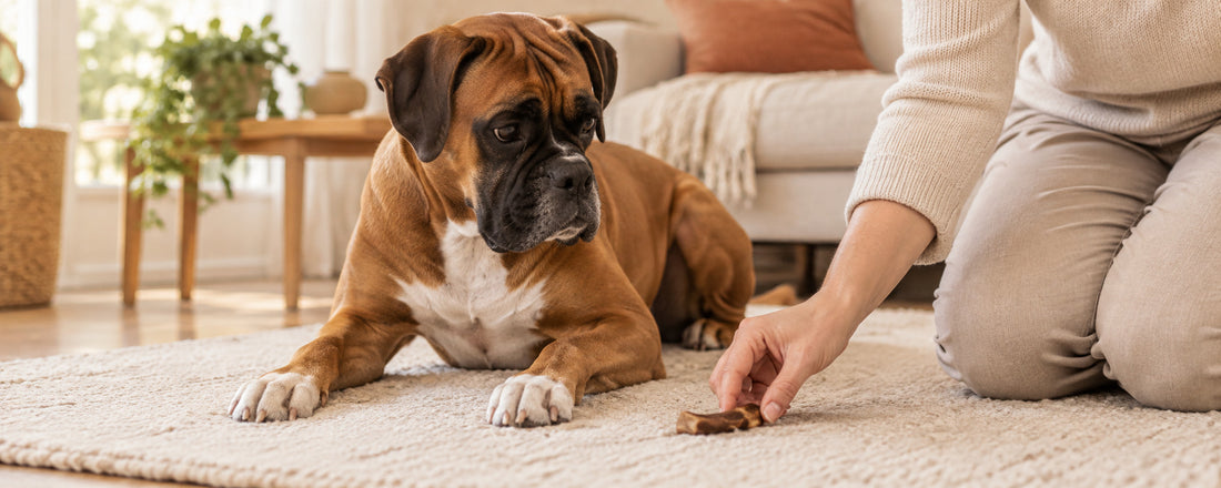 Hund hat ein Stück Kausnack verschluckt: Was tun und wann zum Tierarzt?